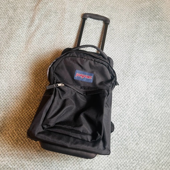 Jansport Bags Jansport Classic Black Canvas Rolling Backpack Adult Sized Euc Travel Heavy
